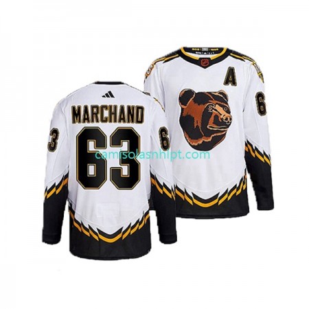 Camiseta Boston Bruins Brad Marchand 63 Adidas 2022 Reverse Retro Branco Authentic - Homem